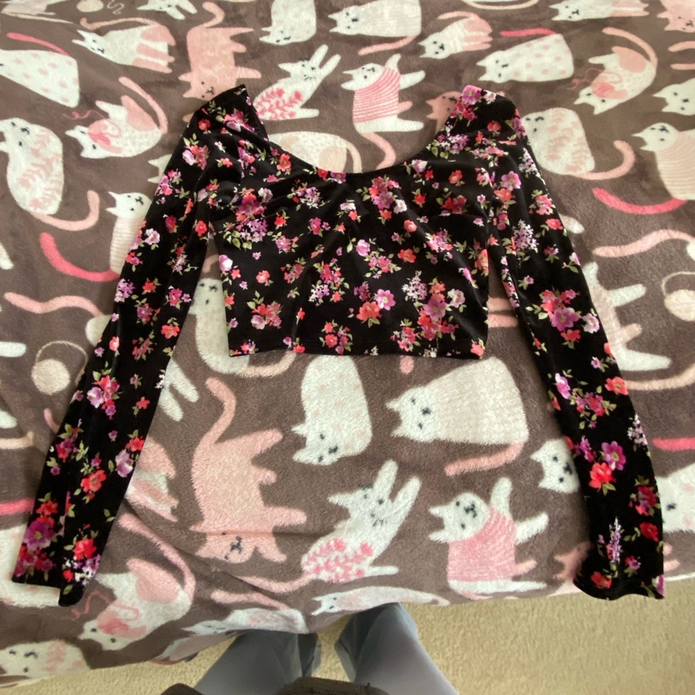 Urban Renewal Remnants Floral Velvet Long Sleeve Shirt